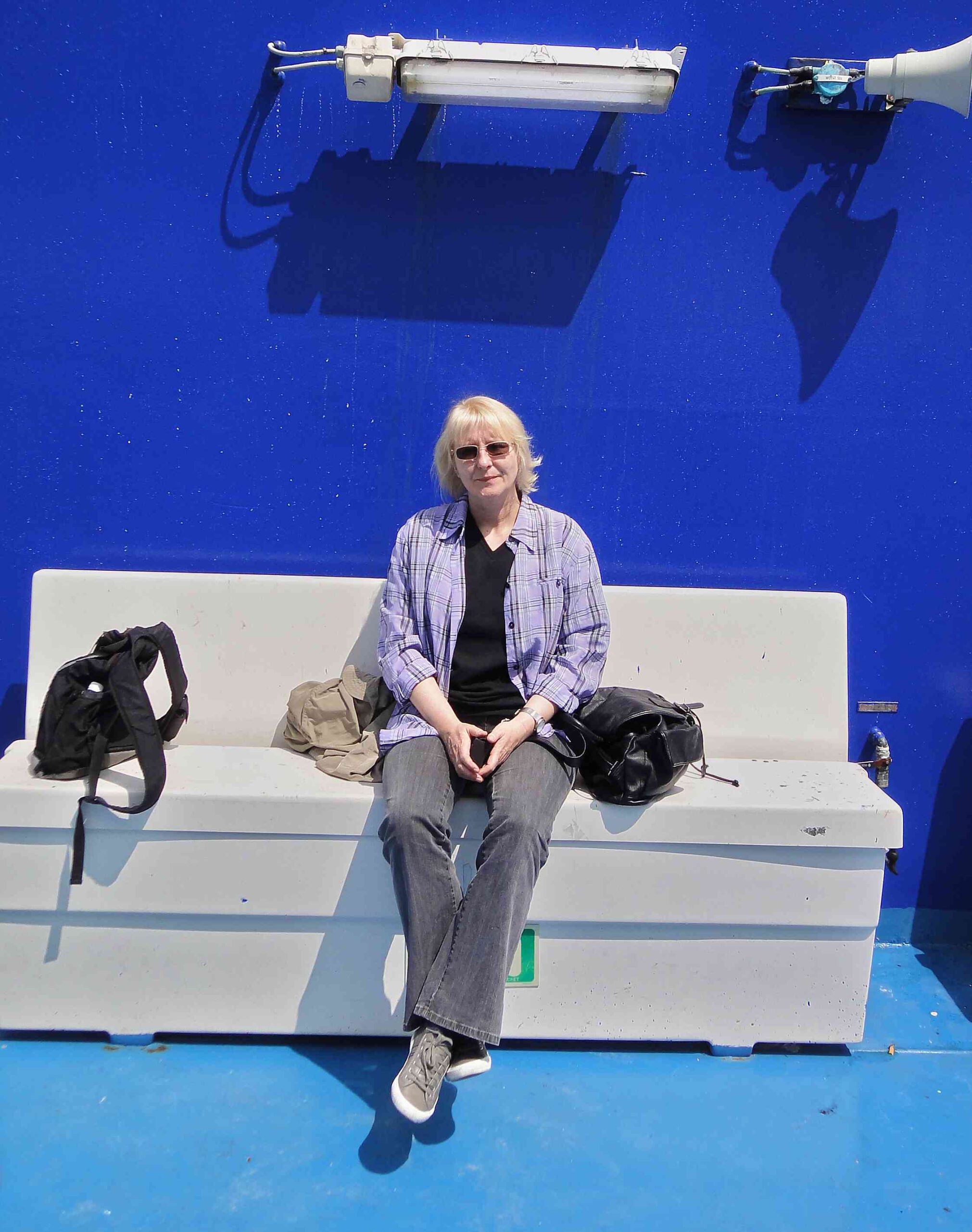 Sabine Denker auf der Faehre, Hinreise von Calais nach Dover